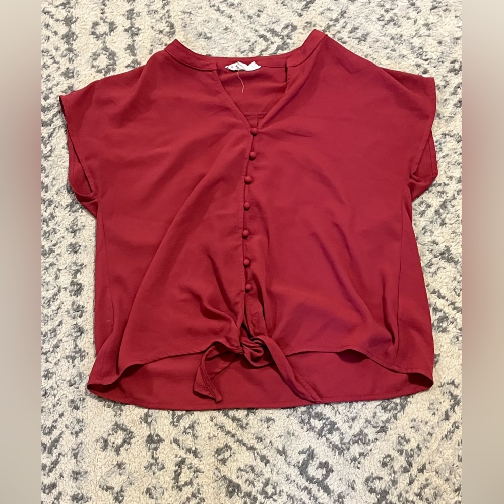 Blush button short sleeve blouse